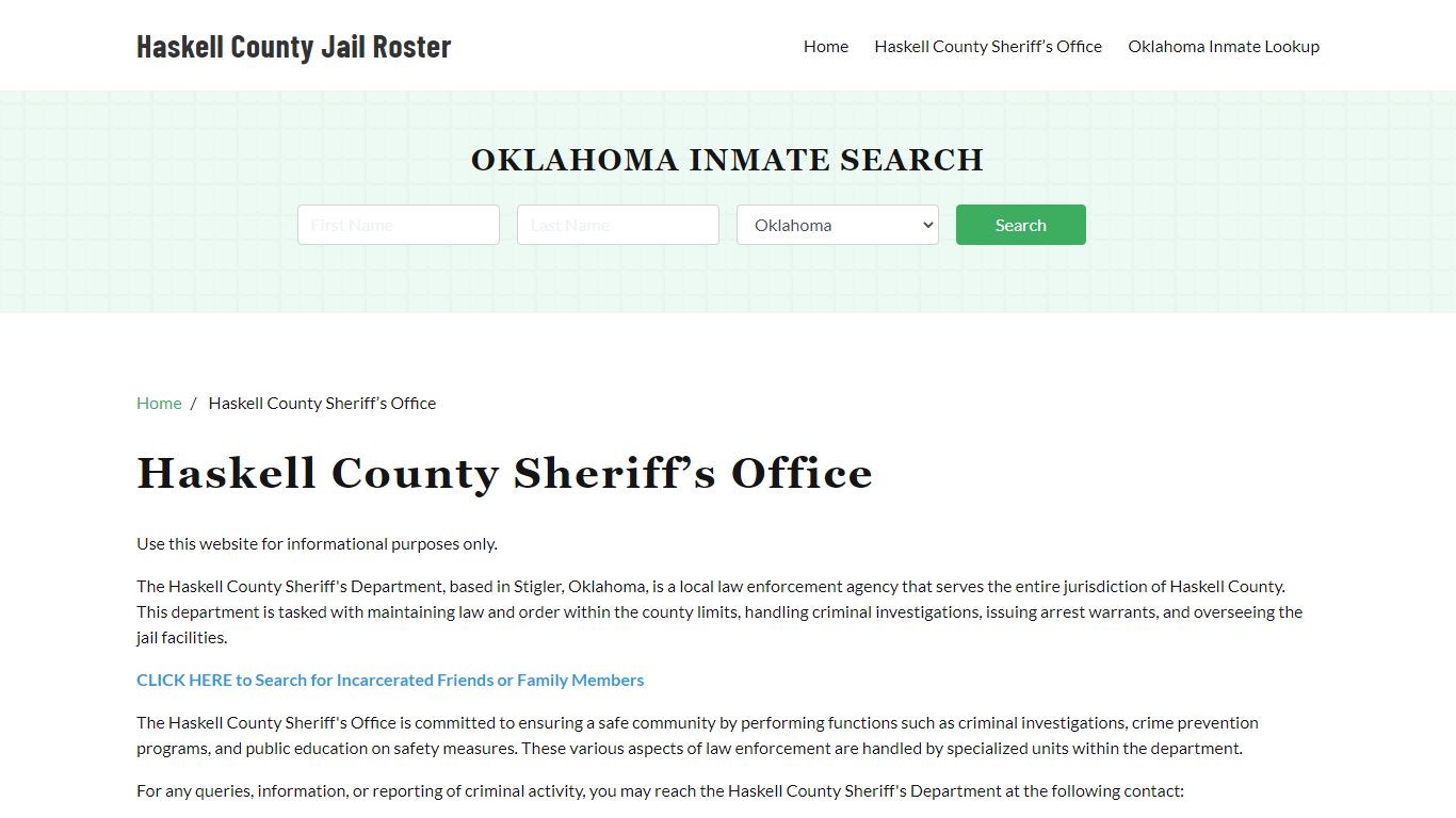 Haskell County Sheriff Office, OK, Arrest Warrants Search