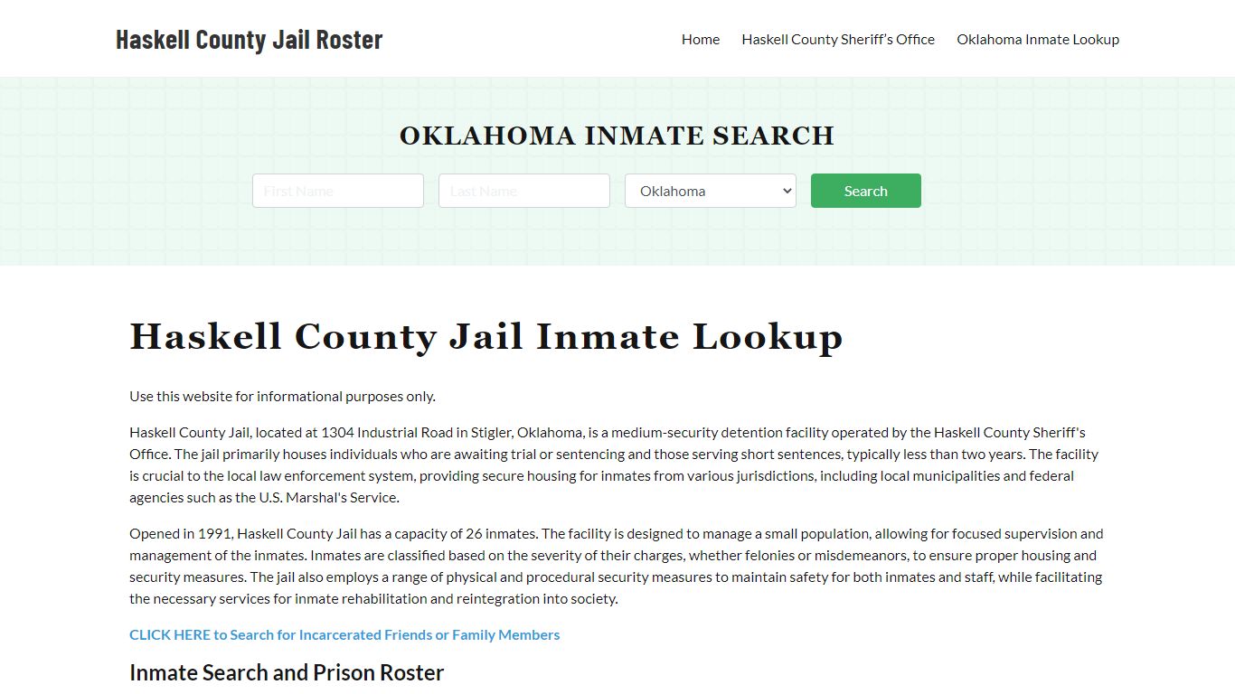 Haskell County Jail Roster Lookup, OK, Inmate Search